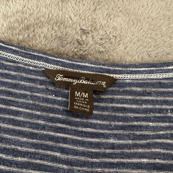 Tommy Bahama 100% Linen Shift Dress MEDIUM Blue Stripe Nautical Cap Sleeve - Picture 3 of 6